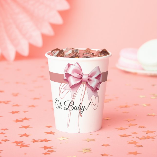 Minimalistisch Pink Bow Baby Dusche Pappbecher (Von Creator hochgeladen)