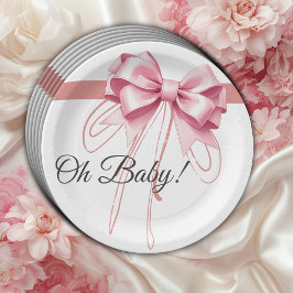 Minimalistisch Pink Bow Baby Dusche Pappteller