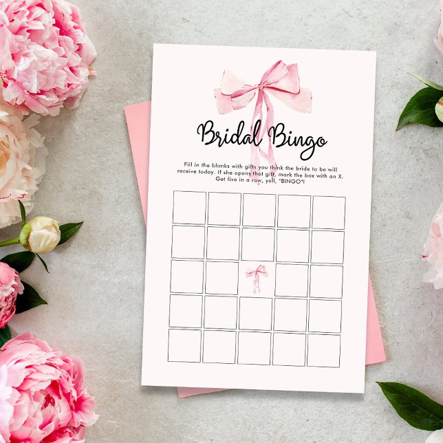Minimalistisch Pink Bow Bridal Bingo (Von Creator hochgeladen)