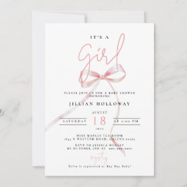 Minimalistisch Pink BOW Es ist ein Mädchen-Dusche Einladung