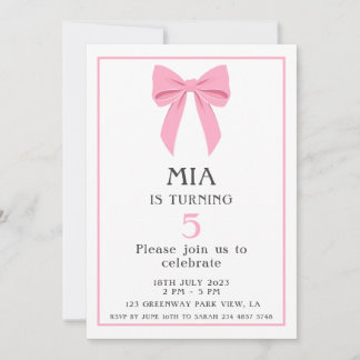 Minimalistisch Pink Coquette Bow Birthday Girl Einladung