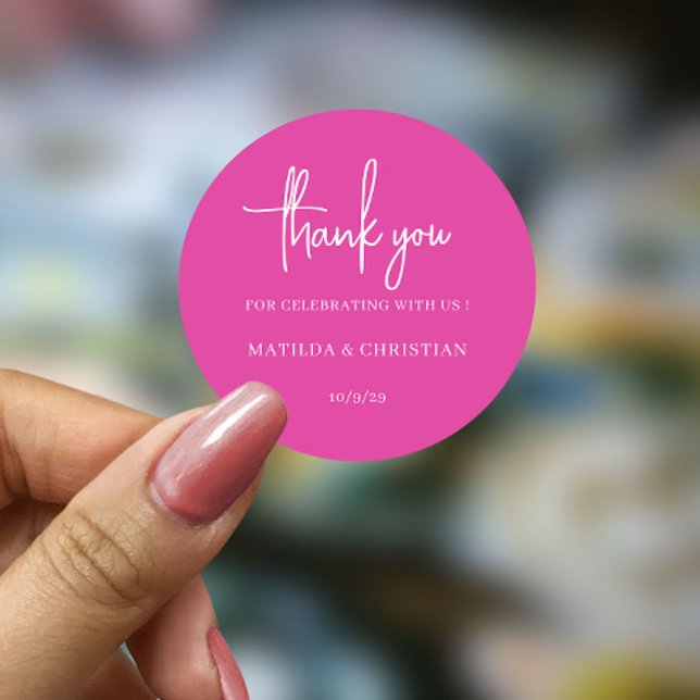 Minimalistisch Pink Fuchsia Wedding Runder Aufkleber (Von Creator hochgeladen)