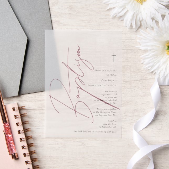 Minimalistisch Pink Girl Script Taufe Christening (Hochzeit)