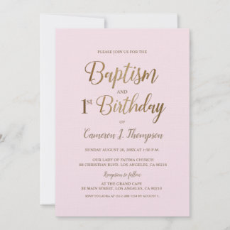 Minimalistisch Pink Gold Taufe 1. Geburtstag Einladung