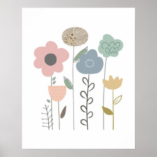 Minimalistisch Pink Green Orange Grey Floral Poster
