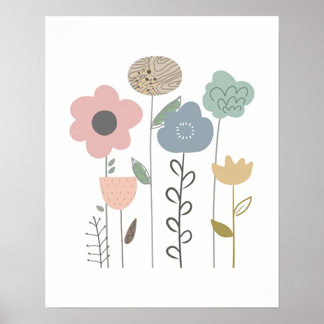 Minimalistisch Pink Green Orange Grey Floral Poster (Vorne)