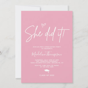 Minimalistisch Pink Heart Sie tat es Abschluss Einladung