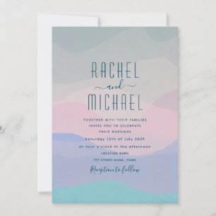 Minimalistisch Pink Pastel Blue Wedding Einladung
