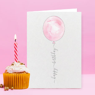 Minimalistisch Pink Watercolor Ballon Happy Birthd Karte