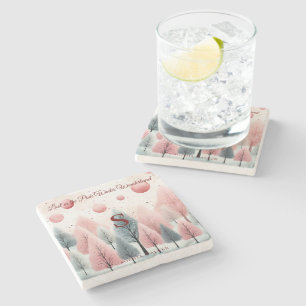 Minimalistisch-Pink-Winterwald-Wunderland-Monogram Steinuntersetzer