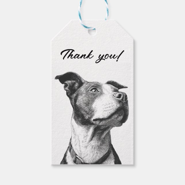 Minimalistisch Pitbuli Schwarz und Weiß Danke Geschenkanhänger (Vorderseite)