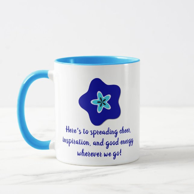 Minimalistisch Positive Vibes Floral Blue Evil Eye Tasse (Links)