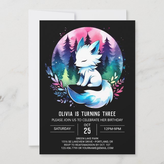 Minimalistisch Printable Wolf Birthday Einladung (Vorderseite)