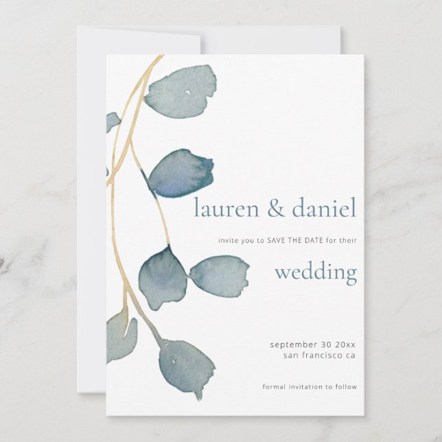 Minimalistisch QR Dusty Blue Wedding Save The Date (Vorderseite)