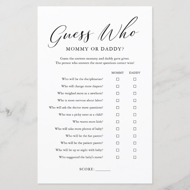 Minimalistisch Ratet, wer Mama oder Papa spielen (Vorderseite)