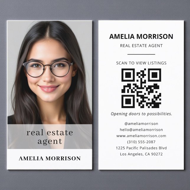 Minimalistisch Real Anwesen Agent QR Code Foto Visitenkarte (Von Creator hochgeladen)
