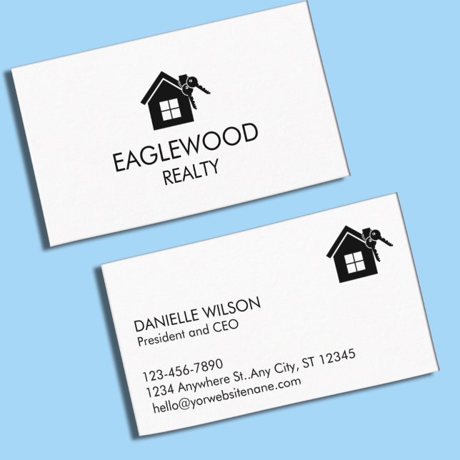 Minimalistisch Real Anwesen Schwarz-weiß Visitenkarte (Minimalist Real Estate Black White Business Card)