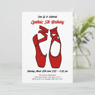 Minimalistisch Red Ballet Pointe Shoes Geburtstags Einladung