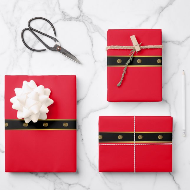 Minimalistisch Red Black & Gold Geometric Geschenkpapier Set (Vorderseite)