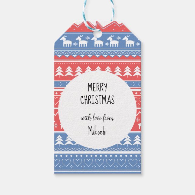 Minimalistisch Red & Blue Christmas - Einzigartige Geschenkanhänger (Vorderseite)