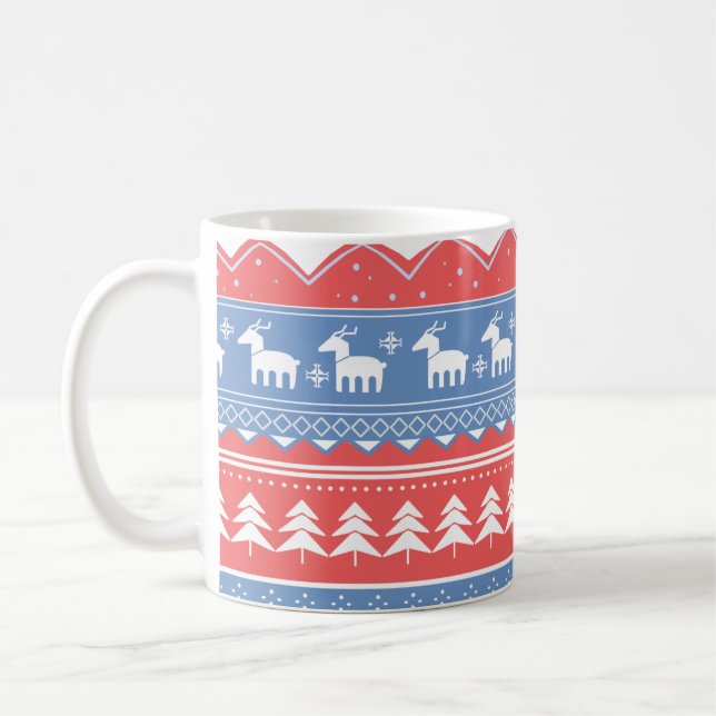 Minimalistisch Red & Blue Christmas - Einzigartige Kaffeetasse (Links)