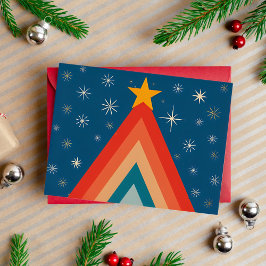 Minimalistisch Red & Blue Retro Groovy Weihnachtsb Folien Feiertagspostkarte