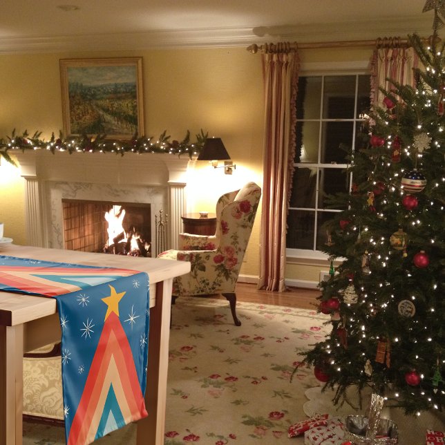 Minimalistisch Red & Blue Retro Groovy Weihnachtsb Mittelgroßer Tischläufer (Von Creator hochgeladen)