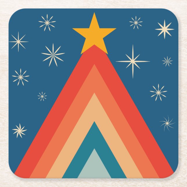 Minimalistisch Red & Blue Retro Groovy Weihnachtsb Rechteckiger Pappuntersetzer (Vorderseite)