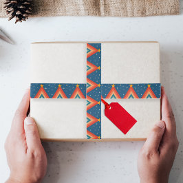 Minimalistisch Red & Blue Retro Groovy Weihnachtsb Satinband