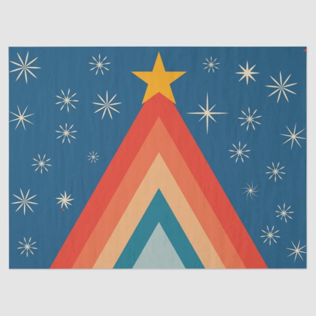Minimalistisch Red & Blue Retro Groovy Weihnachtsb Seidenpapier (Vorderseite)