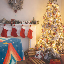 Minimalistisch Red & Blue Retro Groovy Weihnachtsb Tischdecke