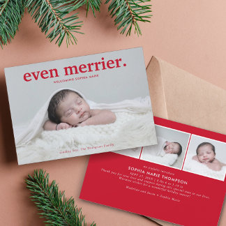Minimalistisch Red Even Merrier New Baby Foto Coll Feiertagskarte