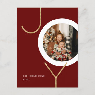 Minimalistisch Red Glitzer Gold JOY Foto Holiday Postkarte