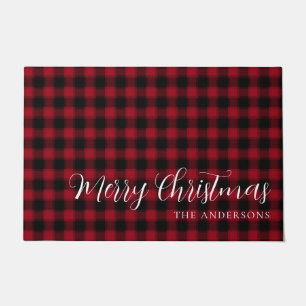 Minimalistisch Red Kariert Pattern Frohe Weihnacht Fußmatte