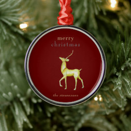 Minimalistisch Red Merry Christmas Gold Rentier Ornament Aus Metall