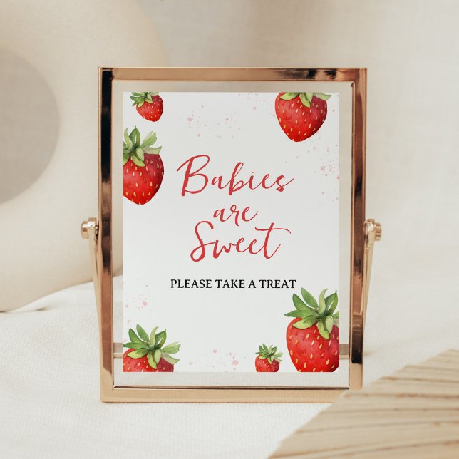 Minimalistisch Red Strawberry Babies sind süß Poster (Berry Sweet Baby Shower Babies are Sweet Sign)