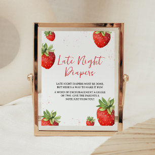 Minimalistisch Red Strawberry Late Night Diapers Poster