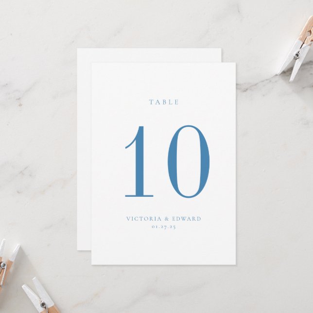 Minimalistisch Regency Blue Wedding Tischnummer Ca (Vorderseite/Rückseite Beispiel)