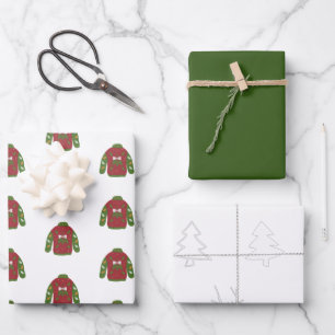 Minimalistisch Reindeer Red Green White Christmas Geschenkpapier Set