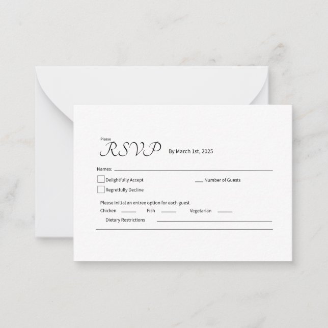 Minimalistisch: Reinigen Sie die RSVP-Karte Mitteilungskarte (Vorderseite)