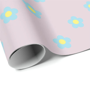 Minimalistisch Retro 90er Y2k Pastel Blue Flowers Geschenkpapier