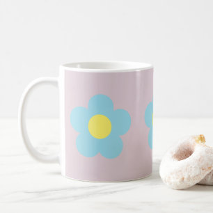 Minimalistisch Retro 90er Y2k Pastel Blue Flowers  Kaffeetasse