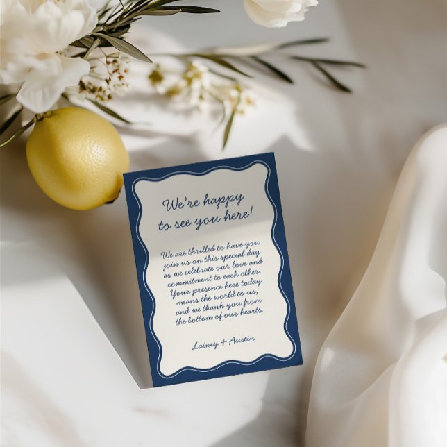 Minimalistisch Retro Blue Wedding Willkommen Dankeskarte (Minimalist Retro Blue Wedding Welcome Thank You Card)