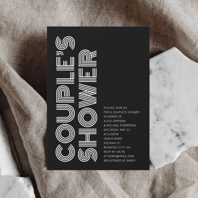 Minimalistisch Retro Bold Black Couple Dusche Einladung (Von Creator hochgeladen)