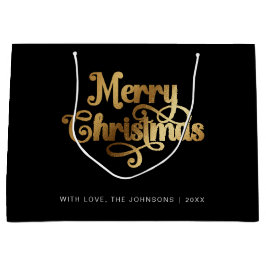 Minimalistisch Retro Chic Black Gold Frohe Weihnac Große Geschenktüte