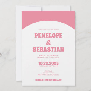 Minimalistisch Retro Rosa Groovy Foto Hochzeit Einladung