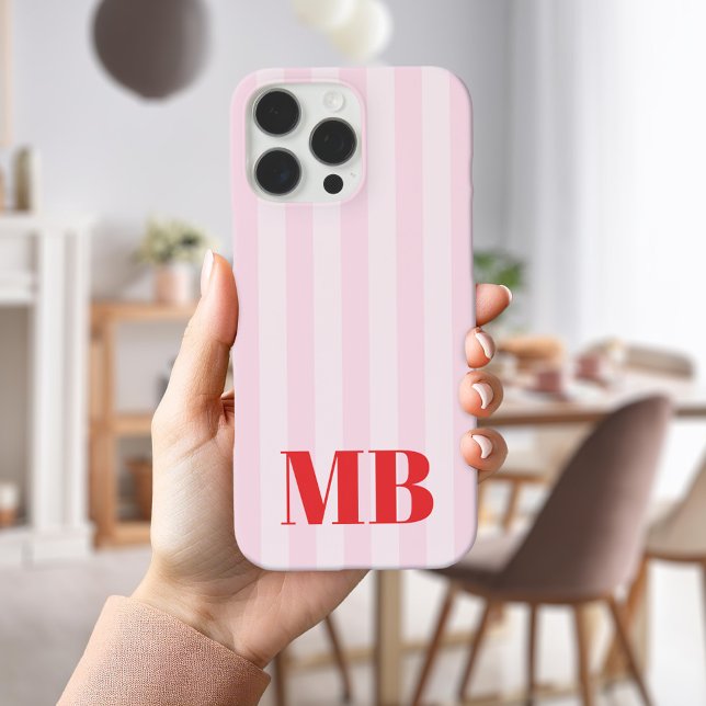 Minimalistisch Retro Rosa Streifen Monogramm Case-Mate iPhone Hülle (Von Creator hochgeladen)