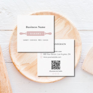 Minimalistisch Roller Bäckerei Weiß Rosa Quadratische Visitenkarte