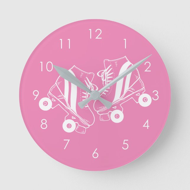 Minimalistisch Roller Skate Roller Skaten Pink Runde Wanduhr (Vorderseite)