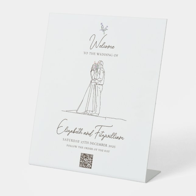 Minimalistisch Romantische Couple Bridal Blume Wil Sockelschild (Vorderseite)